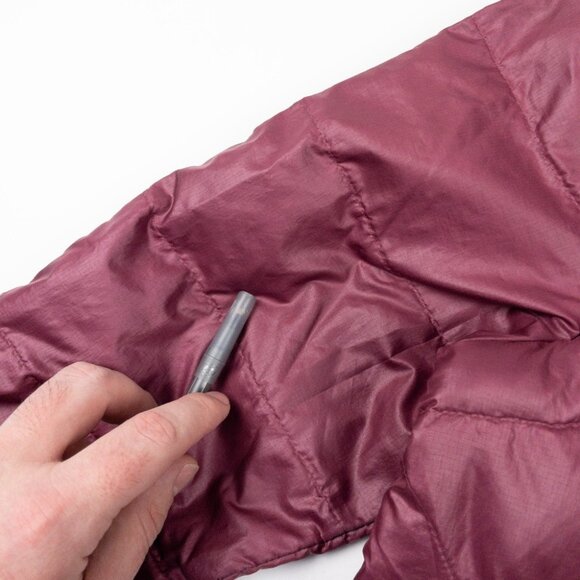 Patagonia Hi-Loft Down Sweater Hoody Jacket Girl's Large 12 Youth Burgundy 68212 - Picture 14 of 16